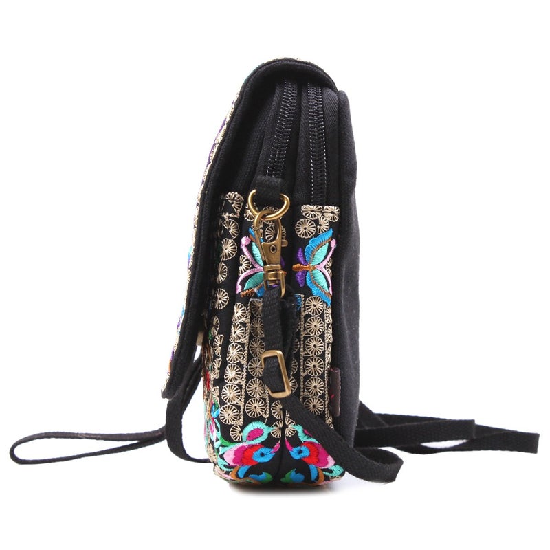 SILKAREA Embroidery Canvas Small Crossbody Purse Cell-phone Bag for Women's Cute Mini Messenger Bag Wristlet Wallet Bag (Blue + Flower) - Image 4